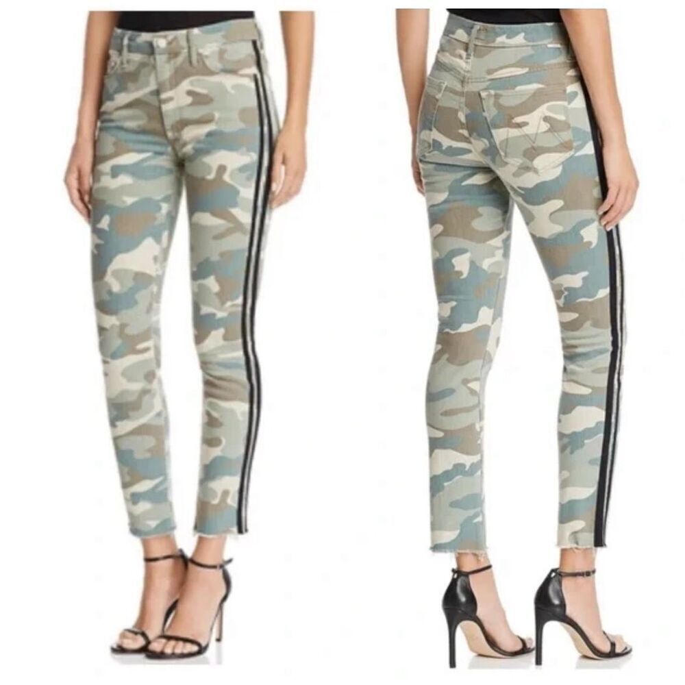 Mother Green Camouflage High-Waisted See Me Run Looker Ankle Fray Jeans Size 26